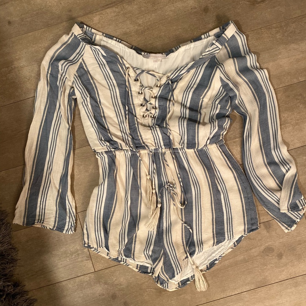 Blue & cream romper